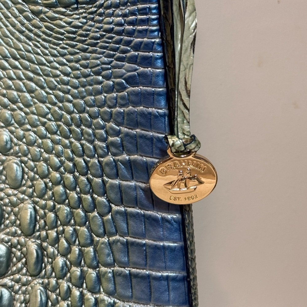 Brahmin Blue Katie Melbourne Teal Ombre Croc-Embossed Shoulder Bag - Picture 16 of 16